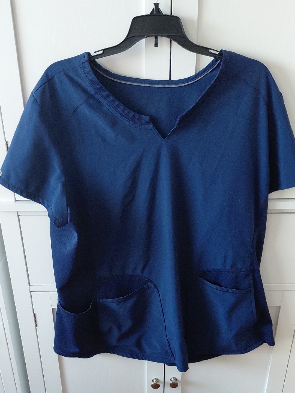Navy V-Neck Women’s Top with Front Pockets